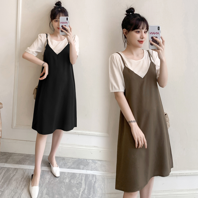 孕妇2025新款显瘦时尚气质雪纺冰凉清爽假两件夏季孕妇连衣裙