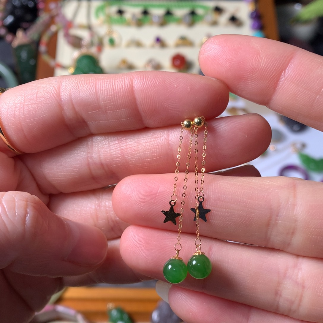 和田玉耳饰18K金镶嵌SL0001