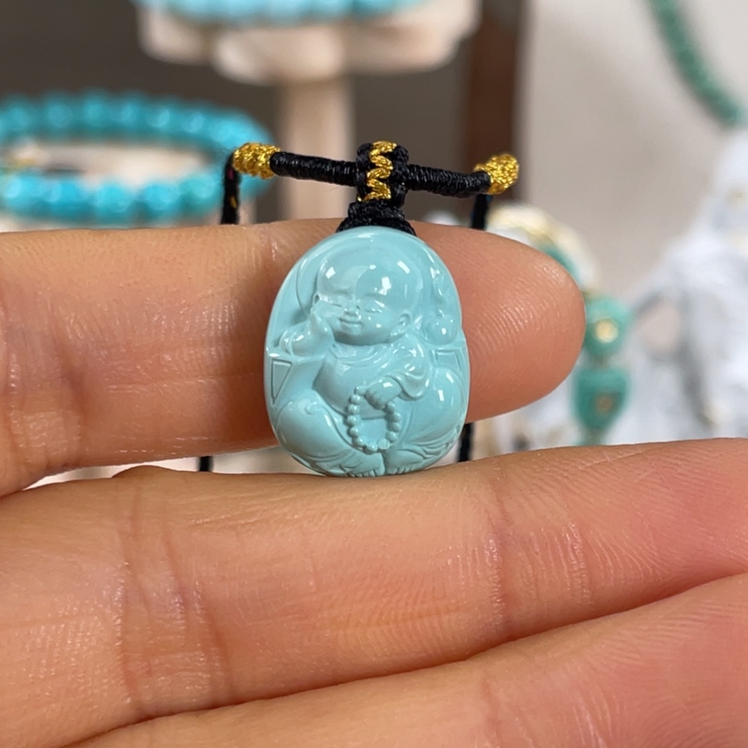 绿松石未镶嵌套链瓷釉级小沙弥