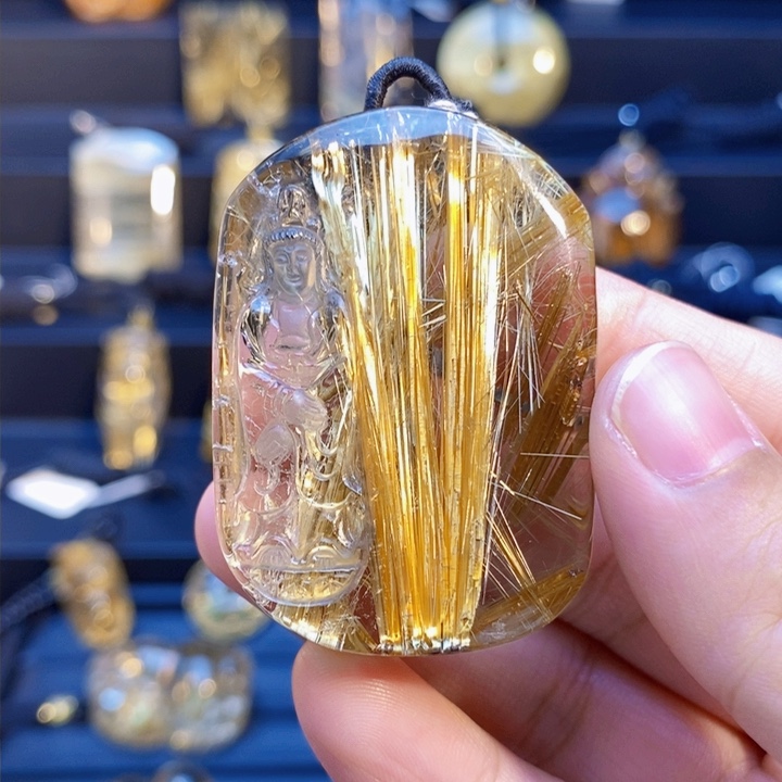 颈饰未镶嵌发晶天然钛晶满晶站观音无事牌