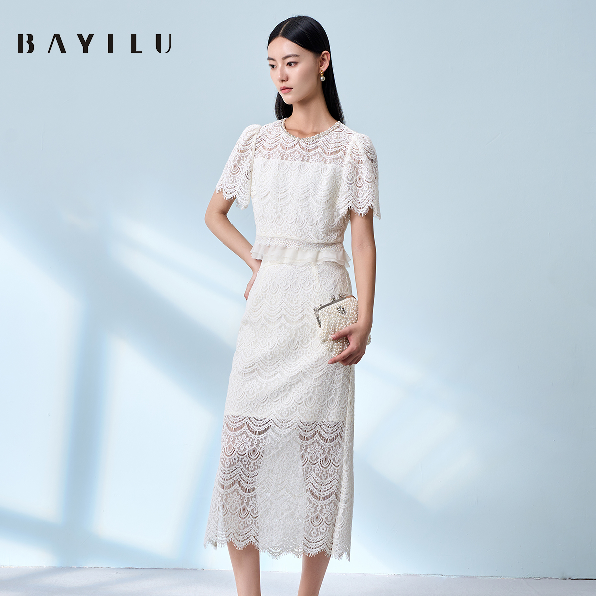 【力力淘】芭依璐夏季蕾丝套装女半身裙两件套90TZ033