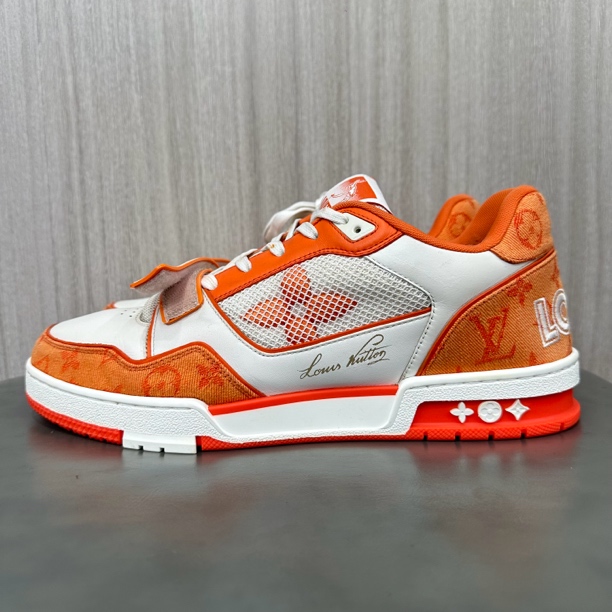 99新 LouisVuitton/路易威登 44码 trainer 橙色魔术贴 低帮板鞋
