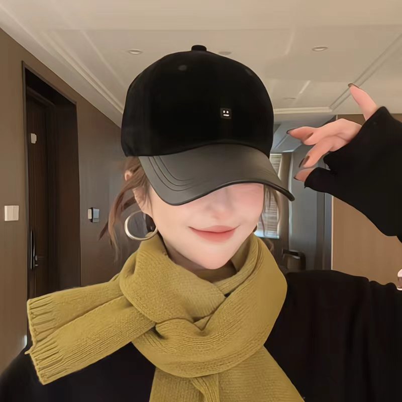 秋冬皮鸭舌帽男女百搭复古绒面拼接高级定制棒球帽女时尚冬天帽子