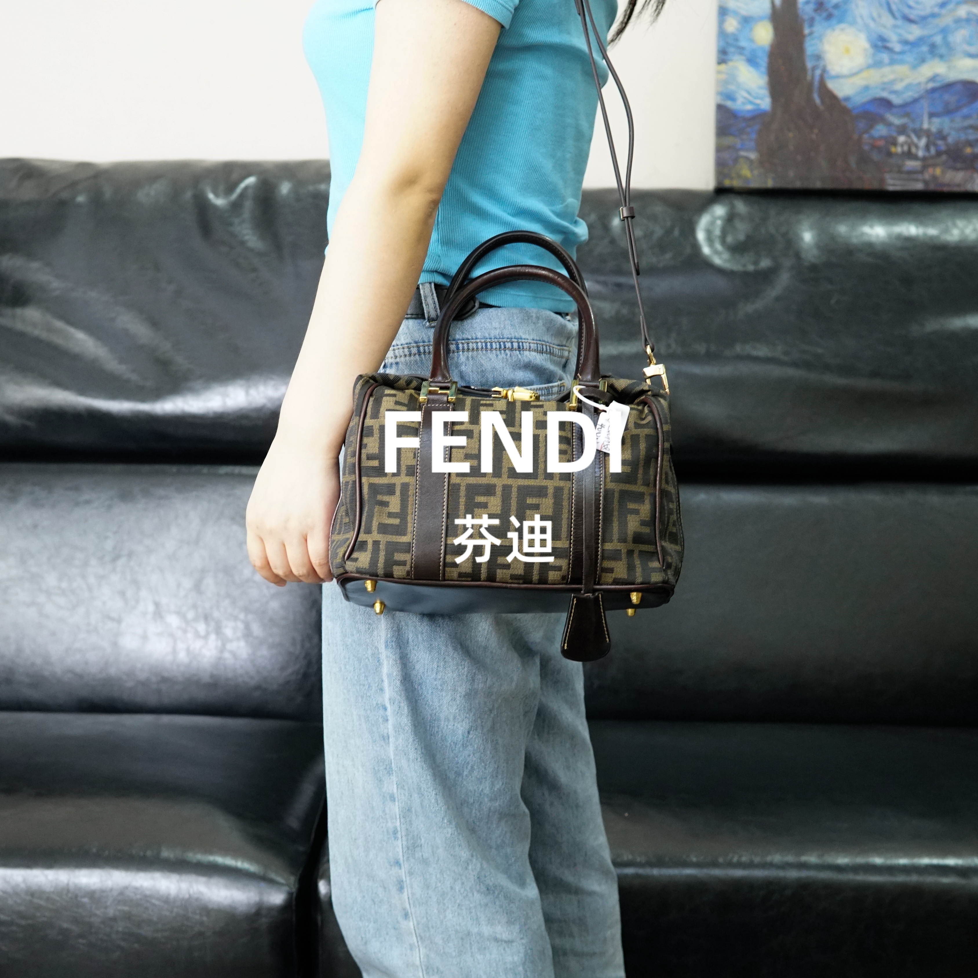 95新 FENDI/芬迪 老花吐司手提斜挎包/WJ05101958/1958