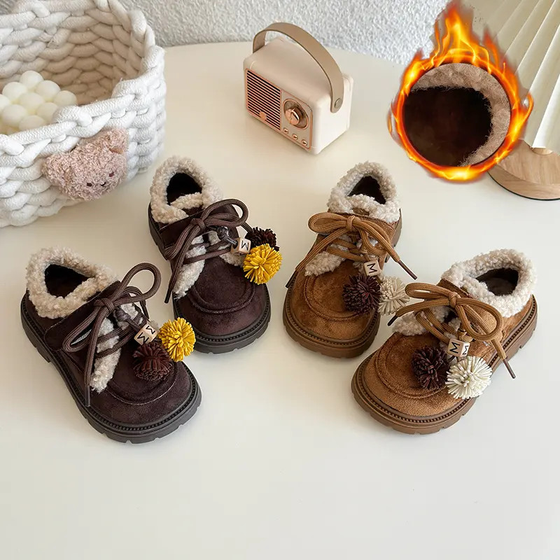 儿童加绒二棉鞋冬季女童外穿勃肯鞋女孩冬鞋小童保暖防滑毛绒皮鞋