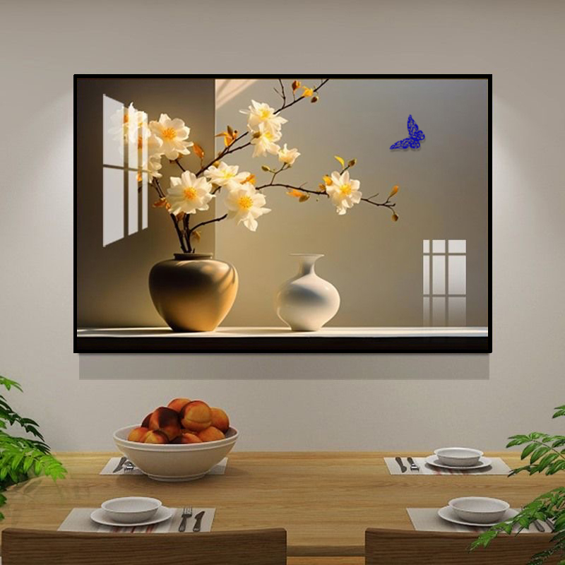 SJ05餐厅装饰画轻奢高级感挂画现代简约奶油风花瓶饭厅厨房墙壁画