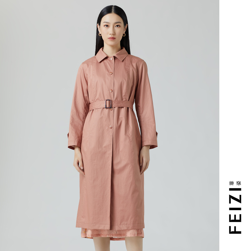 菲姿FEIZI春款蜜粉色风衣2A604气质时尚收腰