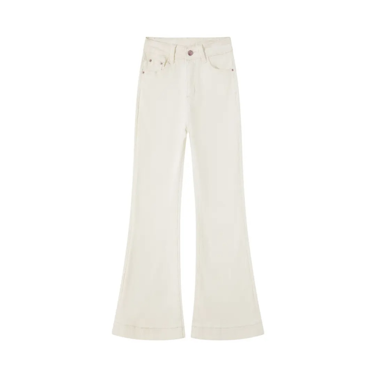 奶茶白-春季新款高腰弹力直筒微喇牛仔拖地裤显瘦时尚百搭LM