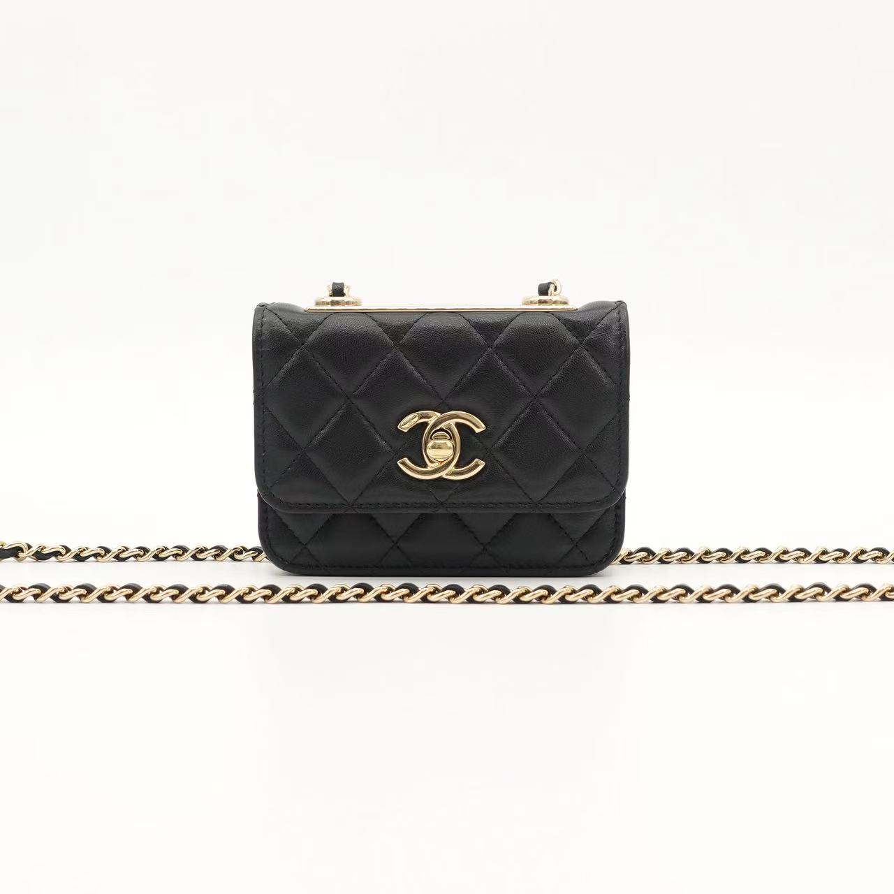95新 Chanel/香奈儿 trendy cc mini小废包黑金羊皮/47846609