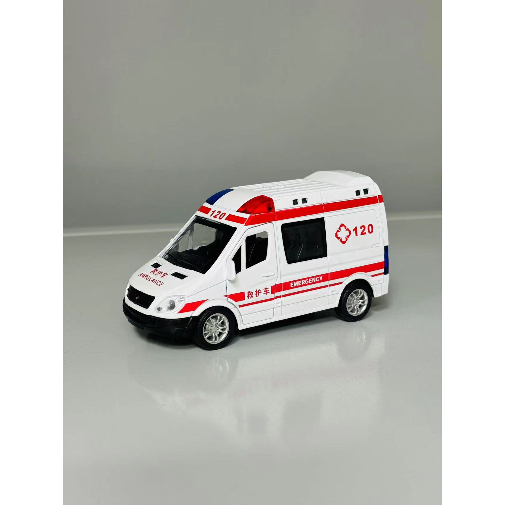 1:36合金救护车带声光回力双开门模型车