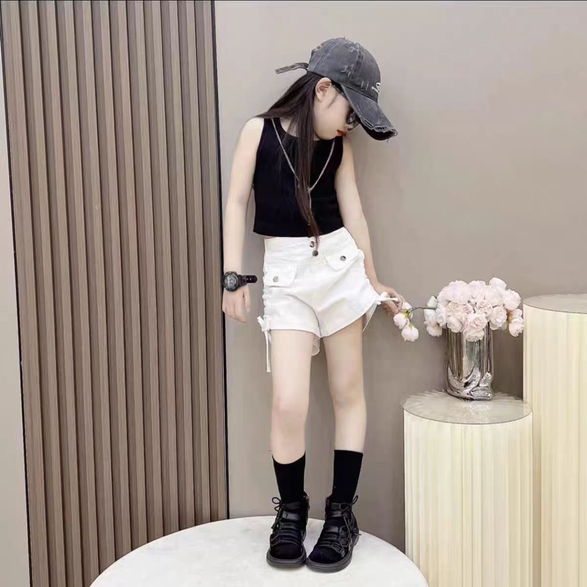 女童短裤套装2025夏装新款网红大儿童装女孩夏季无袖背心时髦洋气