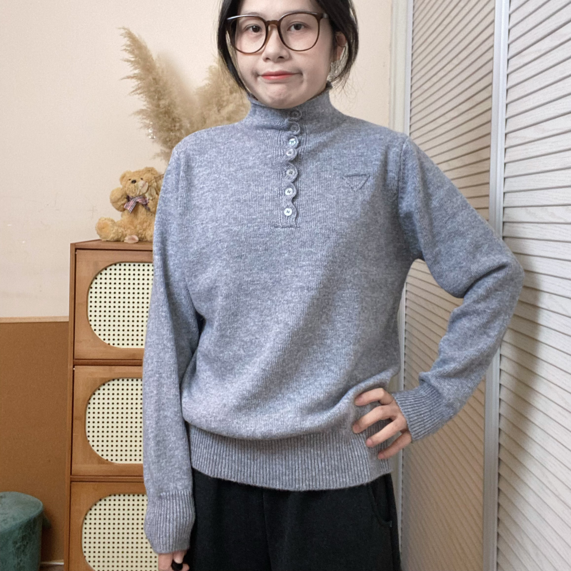 法式老钱风立领毛衣女冬季新款时尚洋气宽松针织衫上衣套头打底