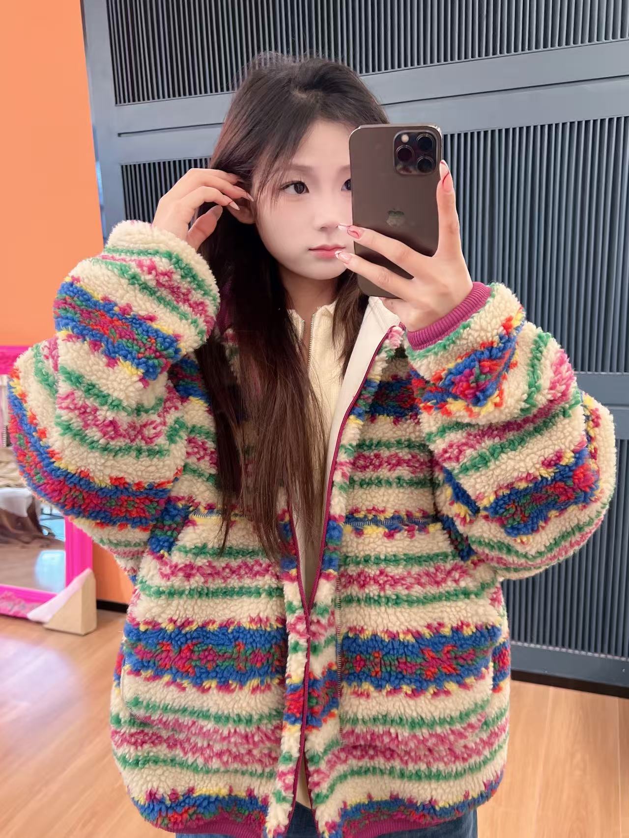 xxxwxz王希之  彩色费尔岛气质宽松休闲潮流摇粒绒连帽外套#z2585