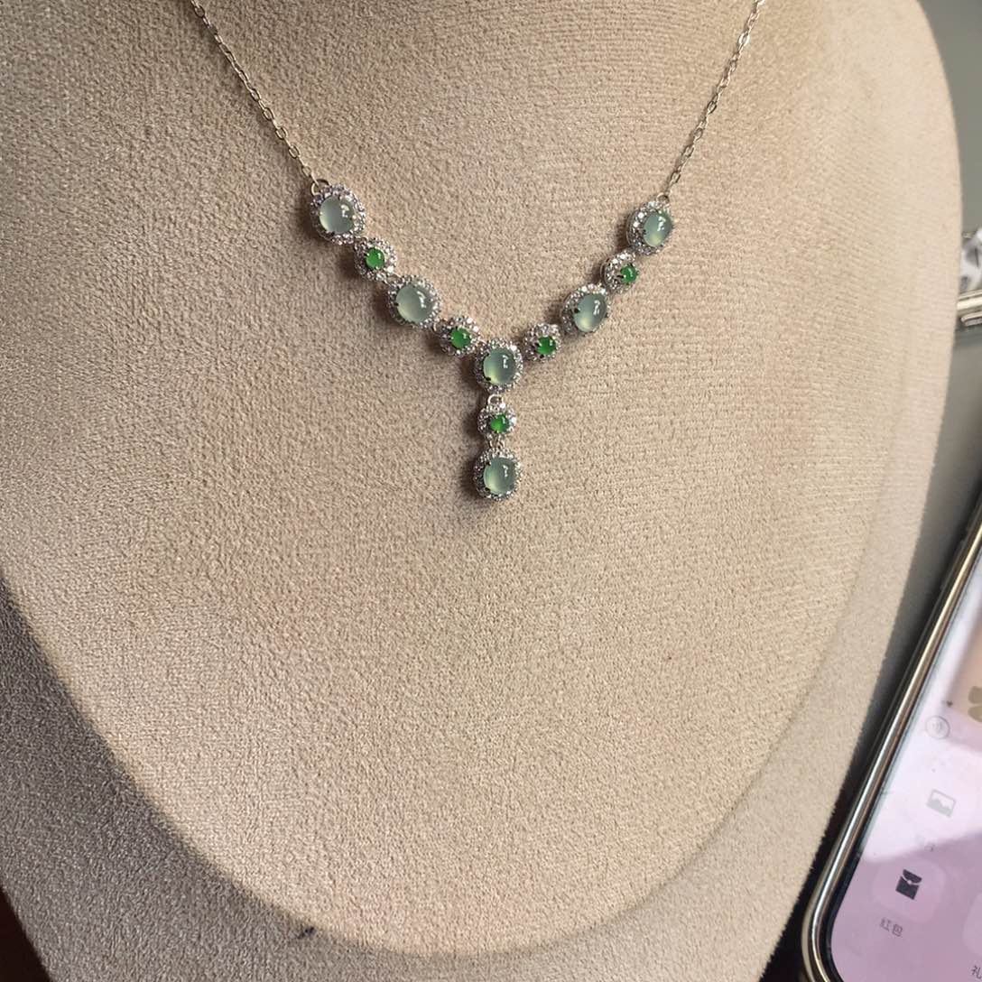 翡翠银S925镶嵌戒指项链