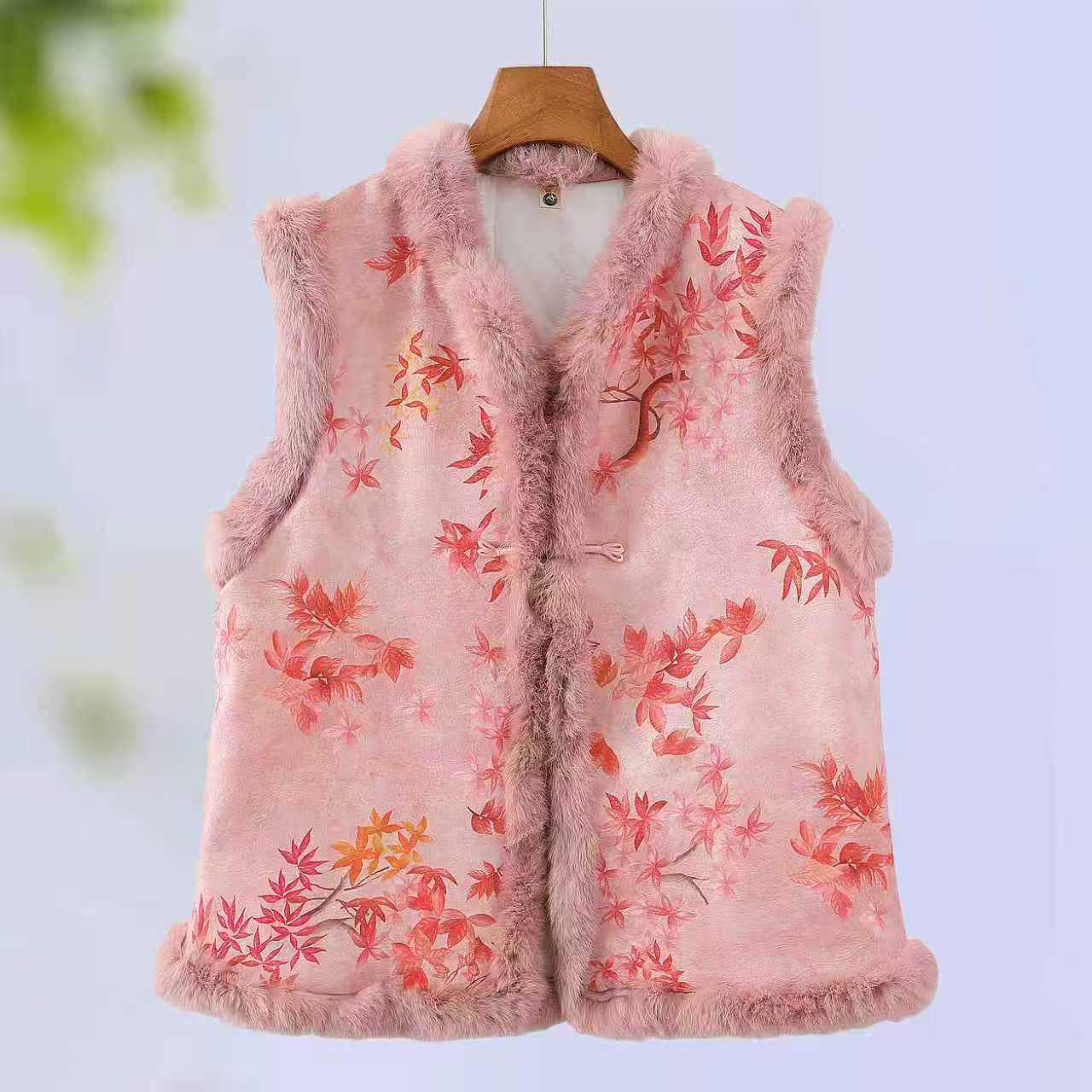 (青荷专属)61新中式时尚复古粉枝马甲