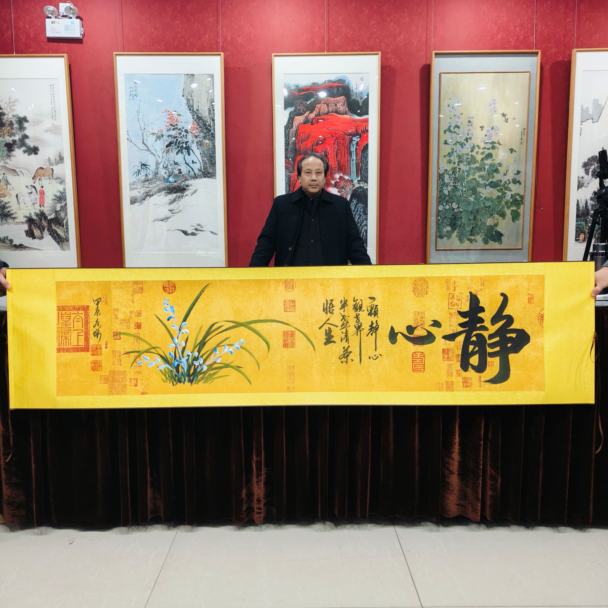 田广杰：兰花静心 兰亭卷轴手绘国画 55*200厘米卷轴装裱