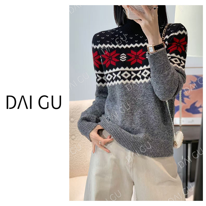 【渐变雪花】秋冬新款长袖羊毛衫宽松女装保暖显瘦毛衣打底B3815