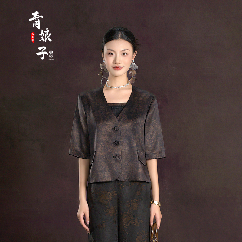 青娘子香云纱（仁慧）新中式国风复古百搭时尚短款西装外套60017