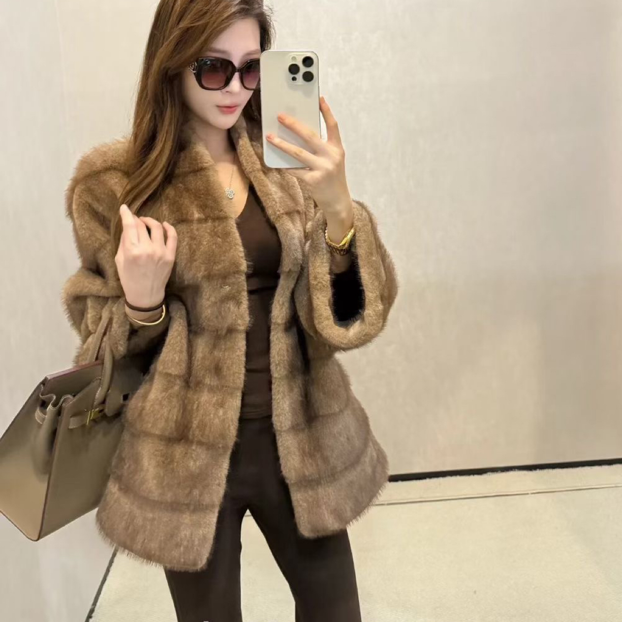 【CXX】冬季大袖子中长款一体毛外套气质网红轻奢