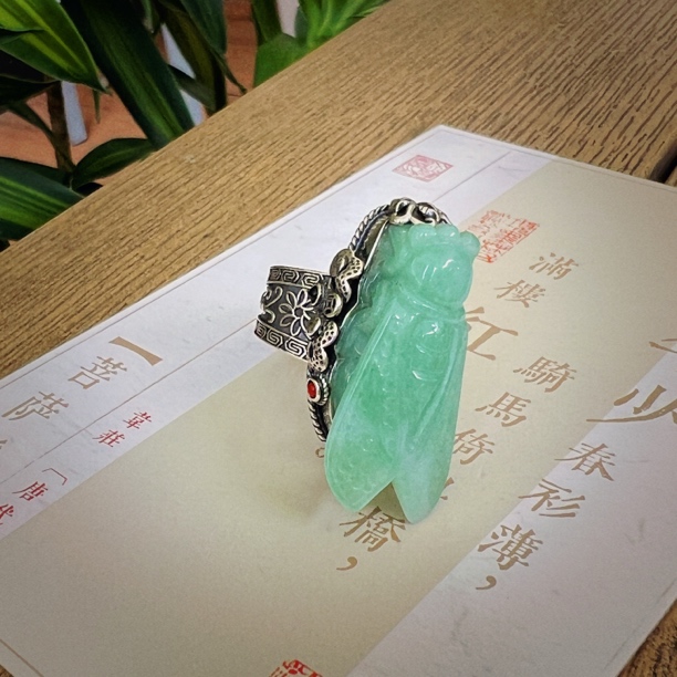 锦钰台湾工镶嵌天然A货翡翠一鸣惊人个性翡翠戒指