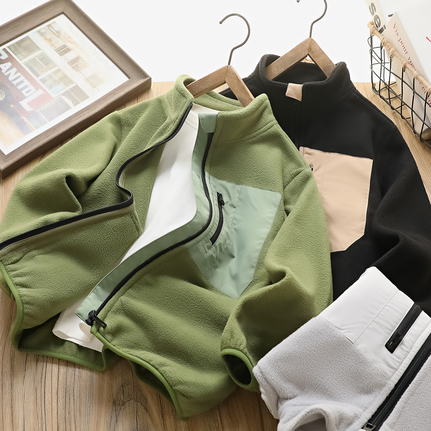 【】摇粒绒外套加绒户外冬季中大童内胆校服内搭保暖神器