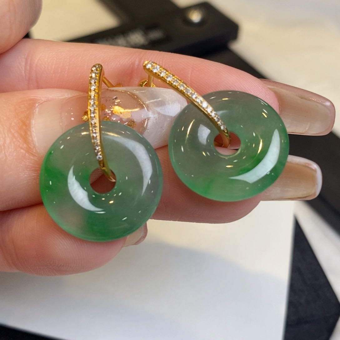 翡翠耳饰18K金镶嵌甜甜圈