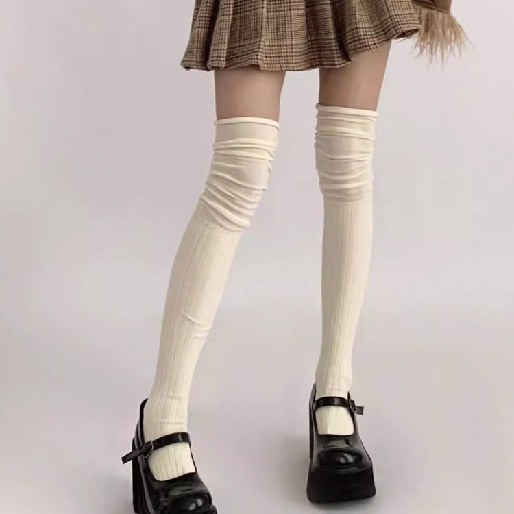 袜子女秋冬新款高筒袜纯色日系拼接过膝堆堆袜休闲百搭