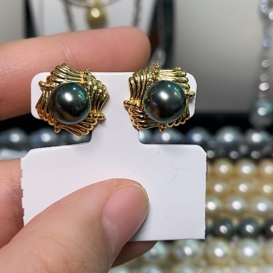 海水珍珠耳饰银S925镶嵌9