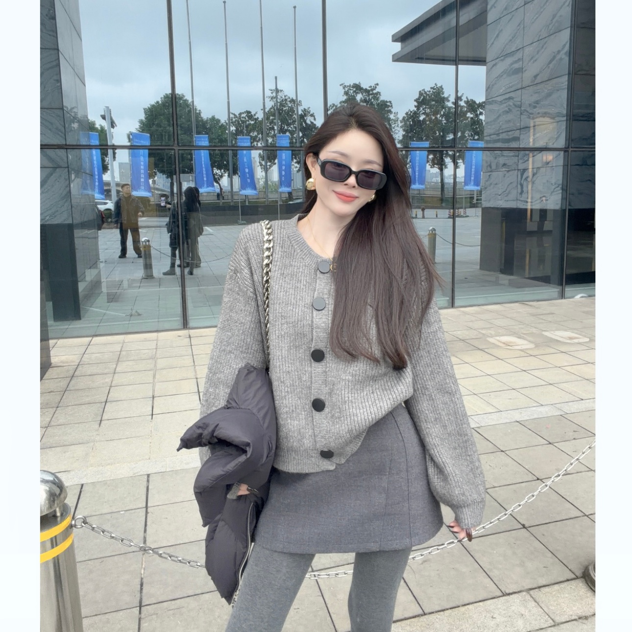 【静静衣橱】软糯慵懒毛衣开衫外搭秋冬新款宽松圆领针织上衣6650