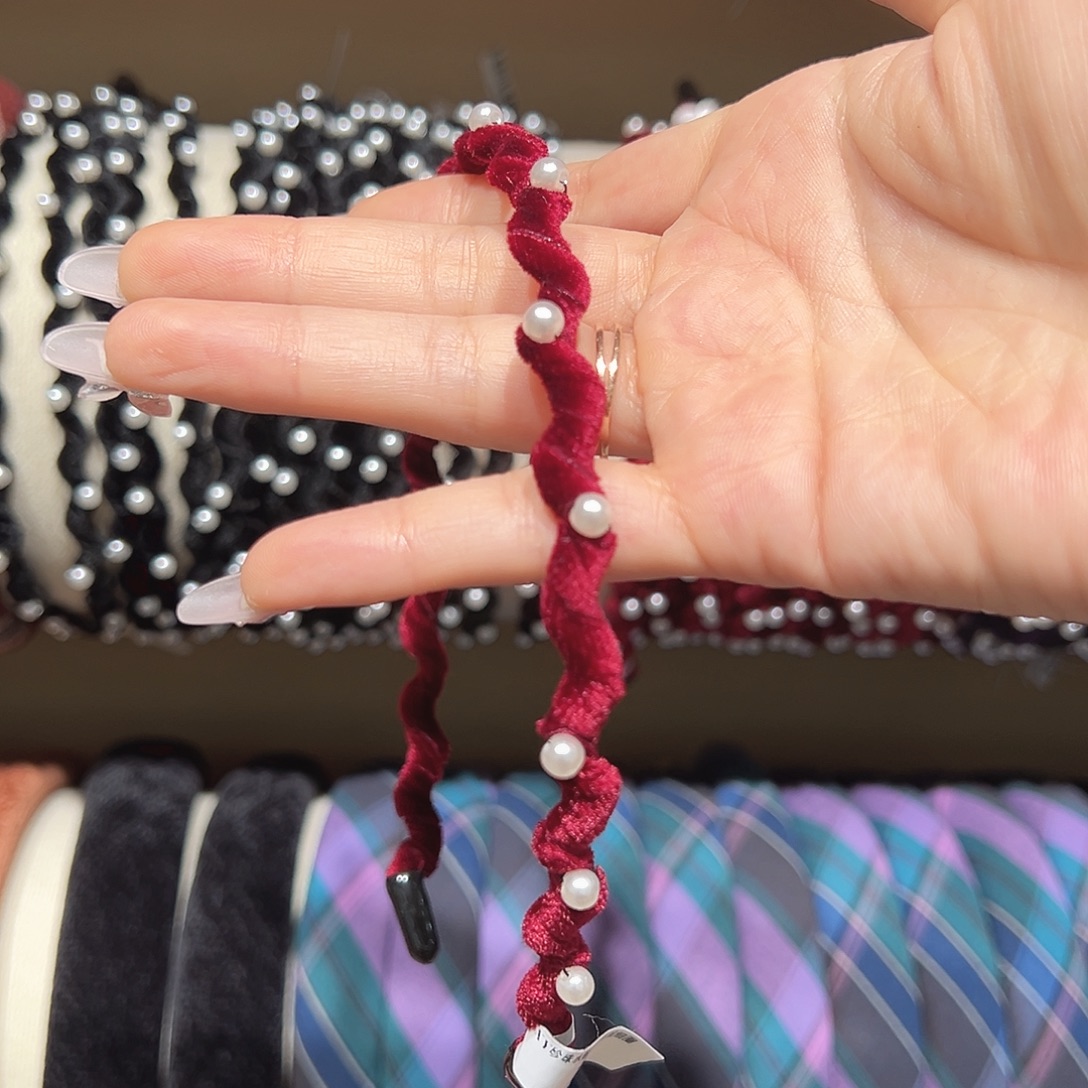 羽毛不锈钢珍珠红色细发箍