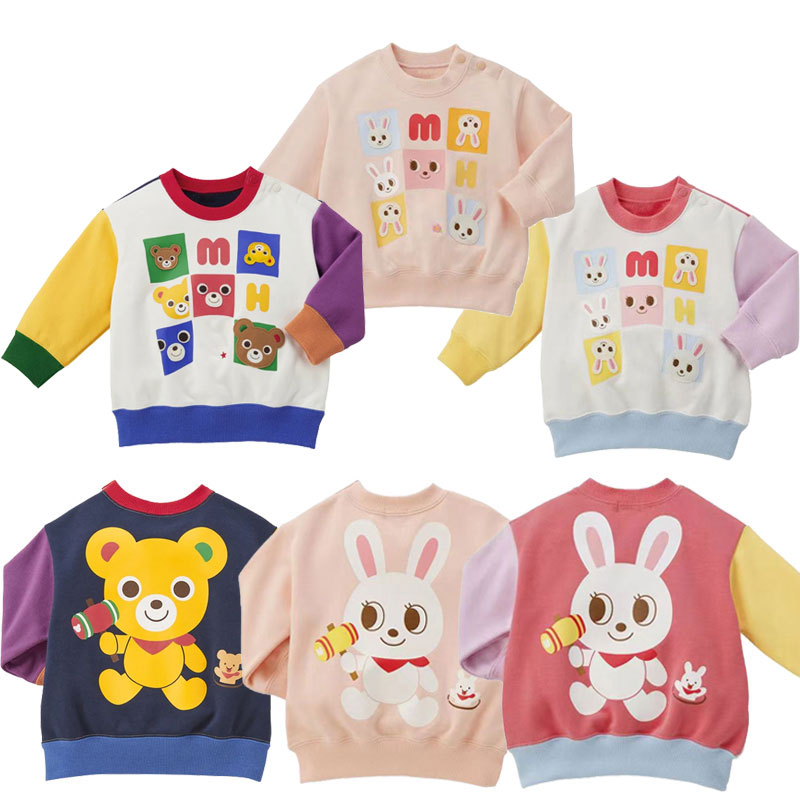 秋冬日系九宫格熊兔超可爱卫衣~男女儿童装棉质卡通宝宝圆领上衣