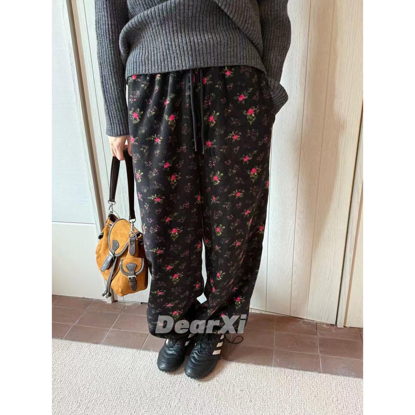 大喜（1dx25381-1#）加厚小花裤- 松紧腰头保暖百搭休闲裤 10-25