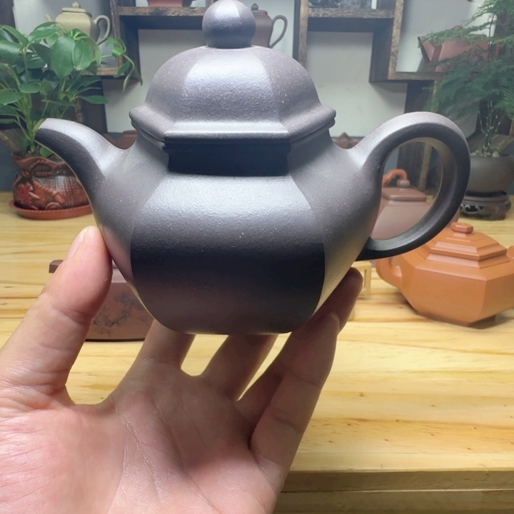 紫泥壶再****文半手工六方壶