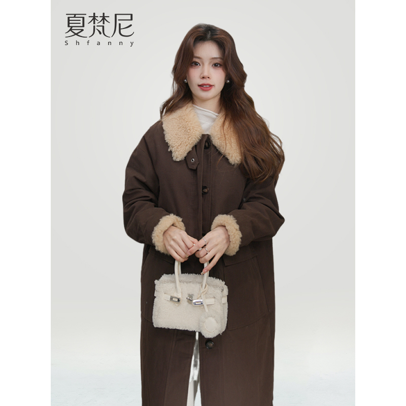 夏梵尼冬野梦境2025年冬季新款气质拼毛长款派克羽绒服外套