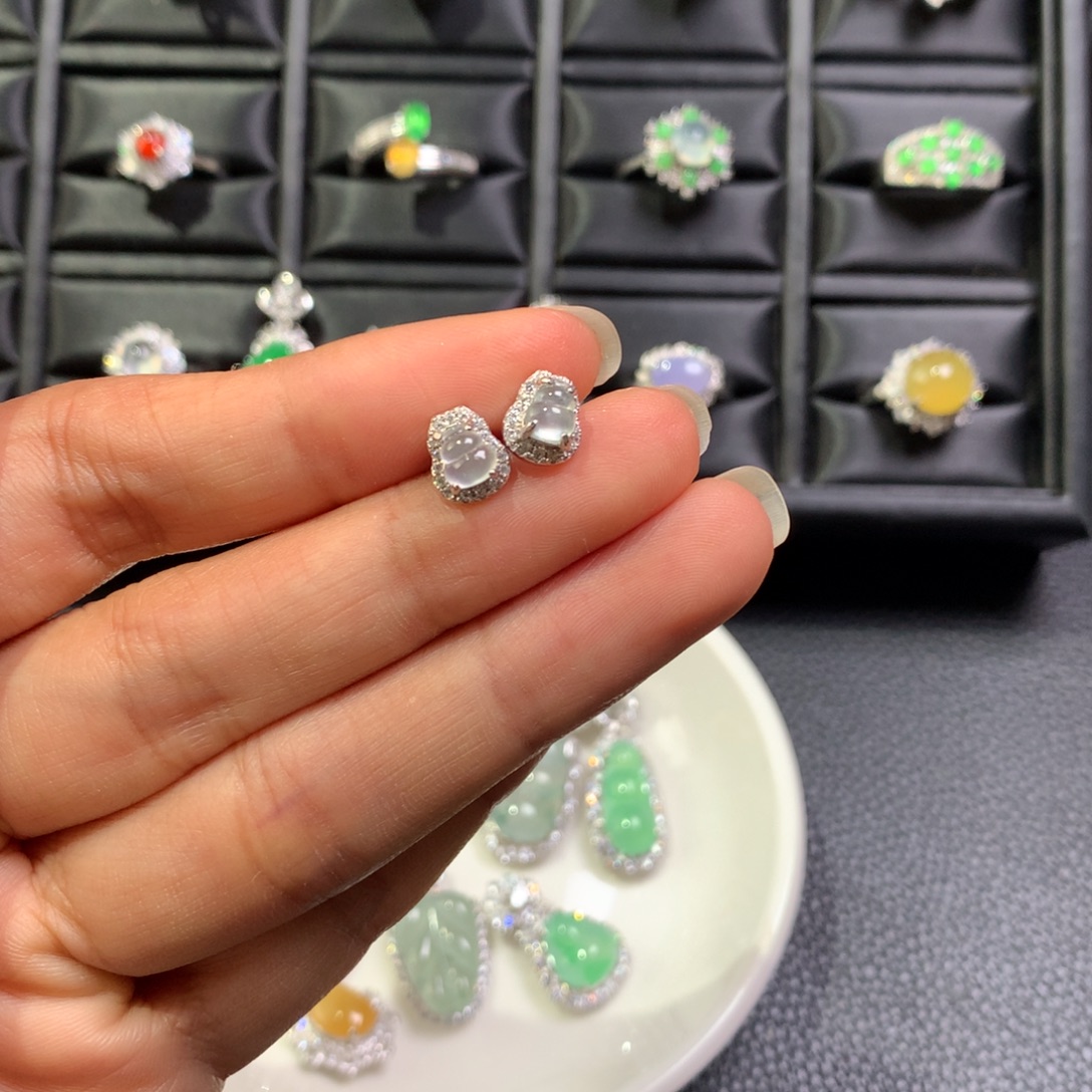 翡翠银S925镶嵌耳饰