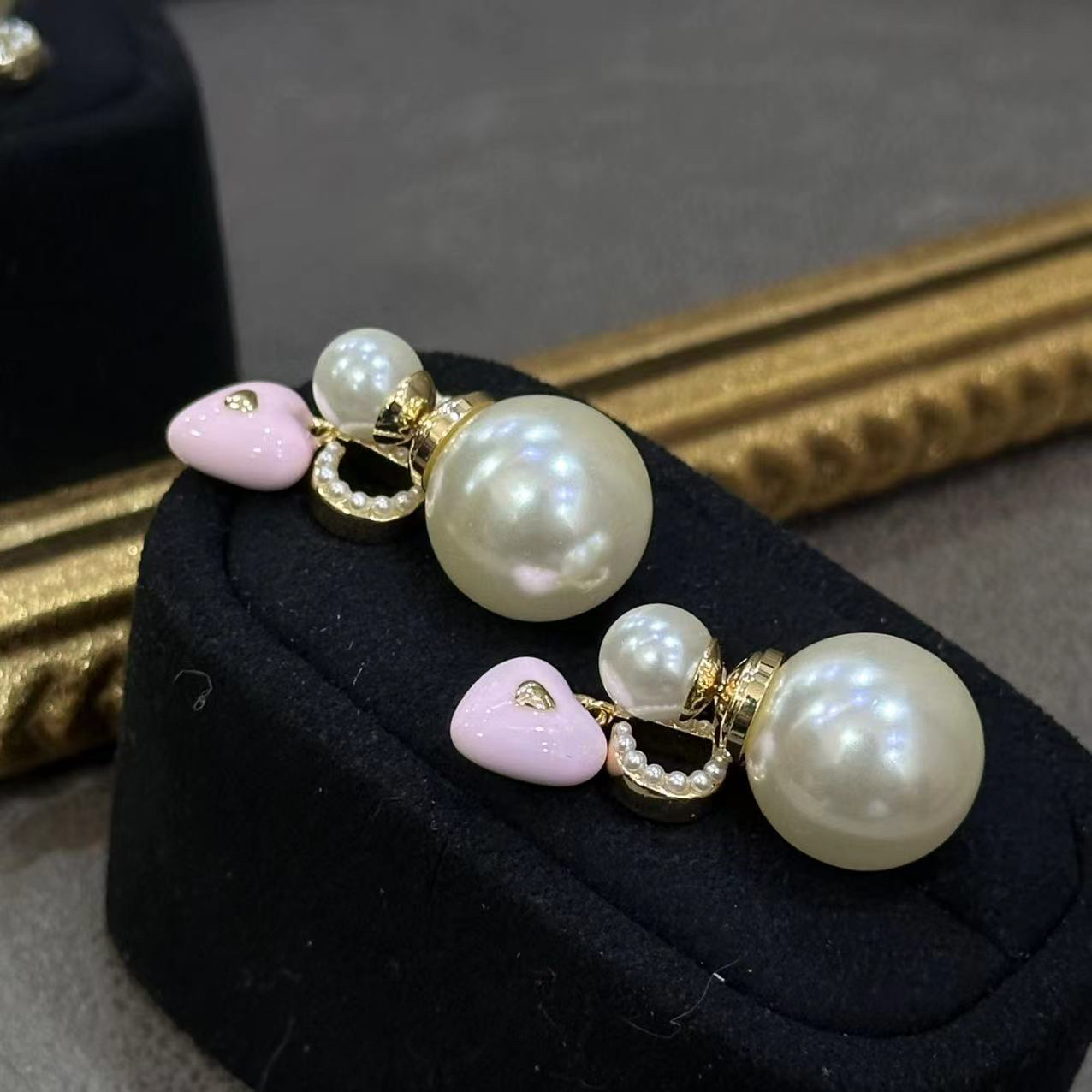 铜合金耳饰 粉色爱心流苏耳饰-67293