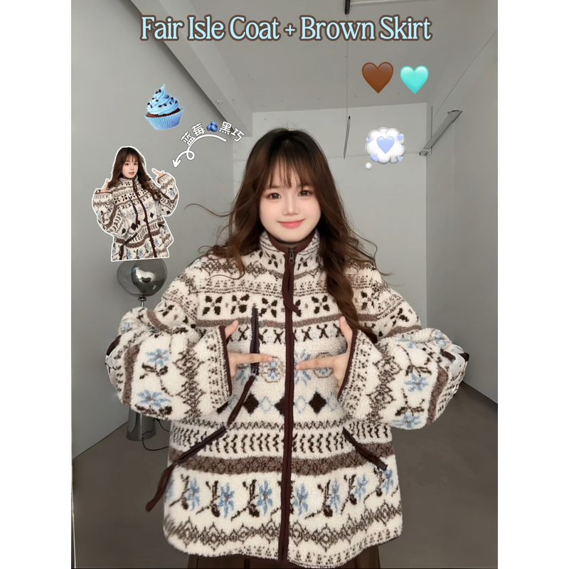 费尔岛外套微胖大码女生冬季厚款保暖简约棉服外套