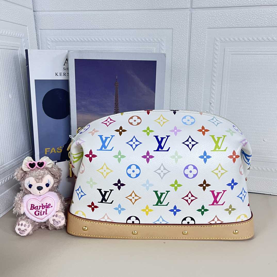 95新 LouisVuitton/路易威登 白三彩大号化妆手拿包