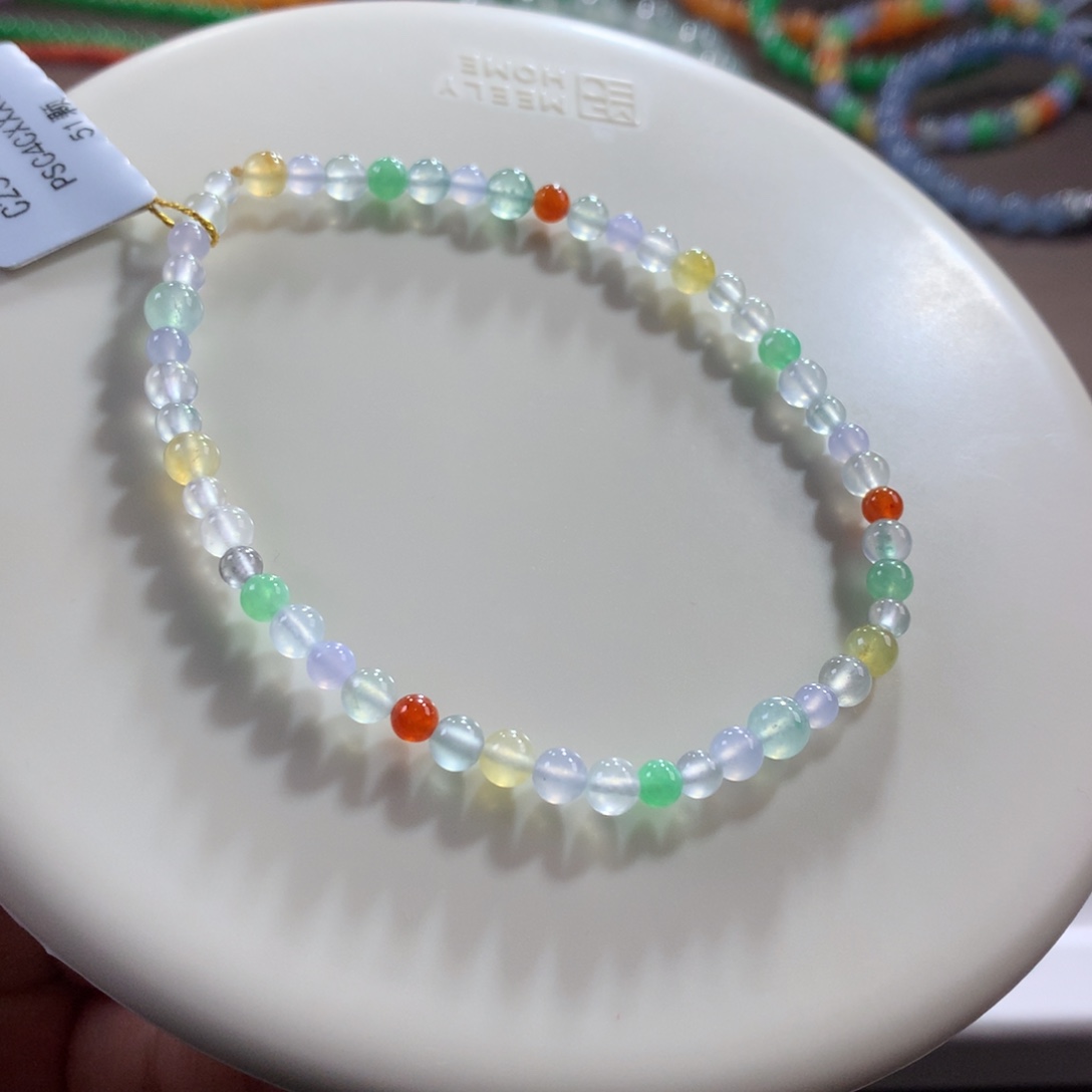 翡翠未镶嵌手链高冰仙气梦幻多宝小米单圈 卡3.5~4.2