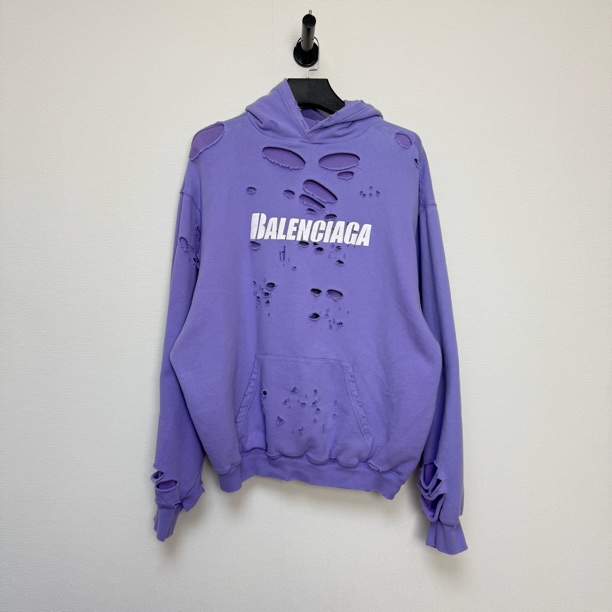 未使用 Balenciaga/巴黎世家 香芋紫大破洞帽衫/XS码带吊牌