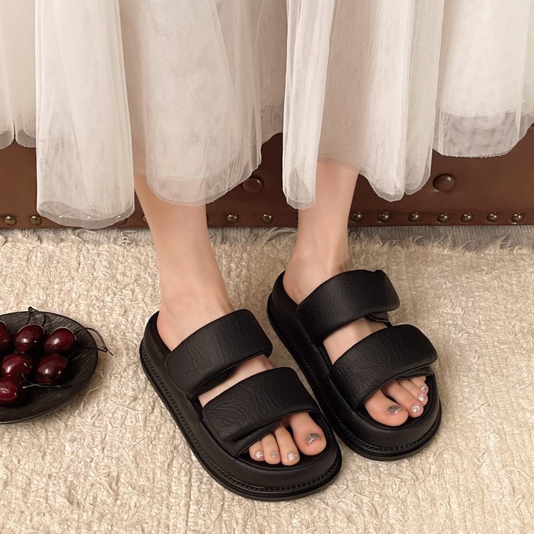 踩屎感厚底拖鞋女夏外穿2025新款魔术贴沙滩鞋舒适防滑一字凉拖鞋