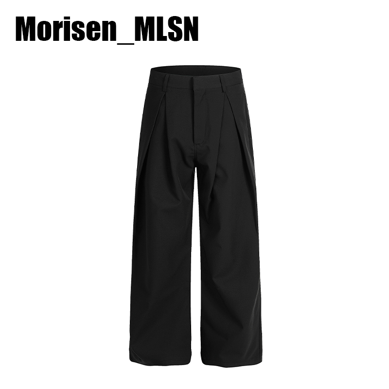 MorisenMLSN 美式潮牌高街双打褶宽松阔腿长裤男女vibe老钱风西裤