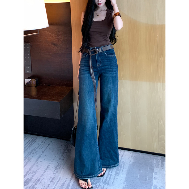 气质百搭不贴腿微喇牛仔裤女2025早秋新款高腰宽松弹力显瘦拖地裤