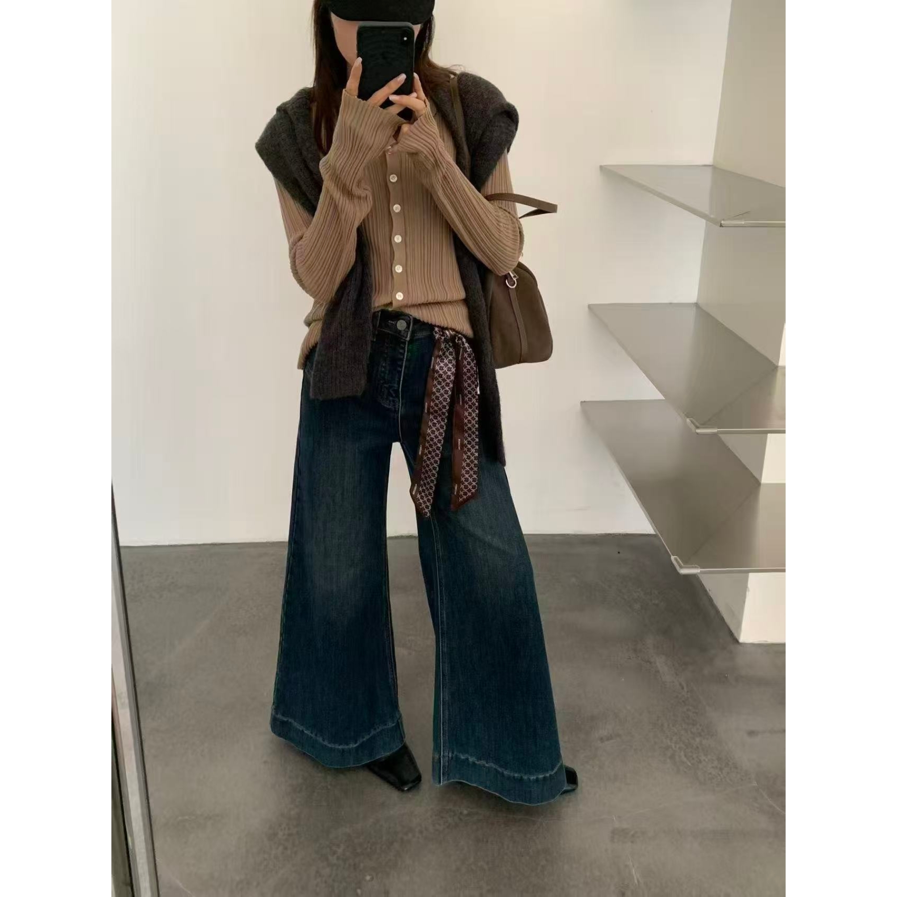 秋冬新款高腰显瘦加绒加厚阔腿牛仔裤88070