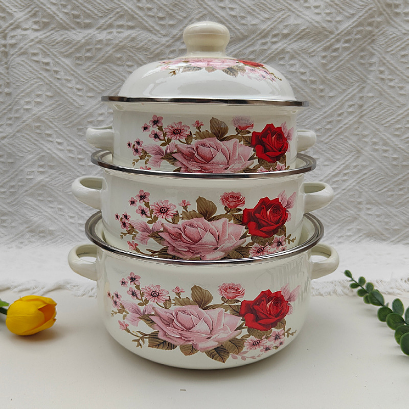 新疆包邮-带盖奶锅三件套繁花单只奶锅煮奶锅泡面锅汤锅