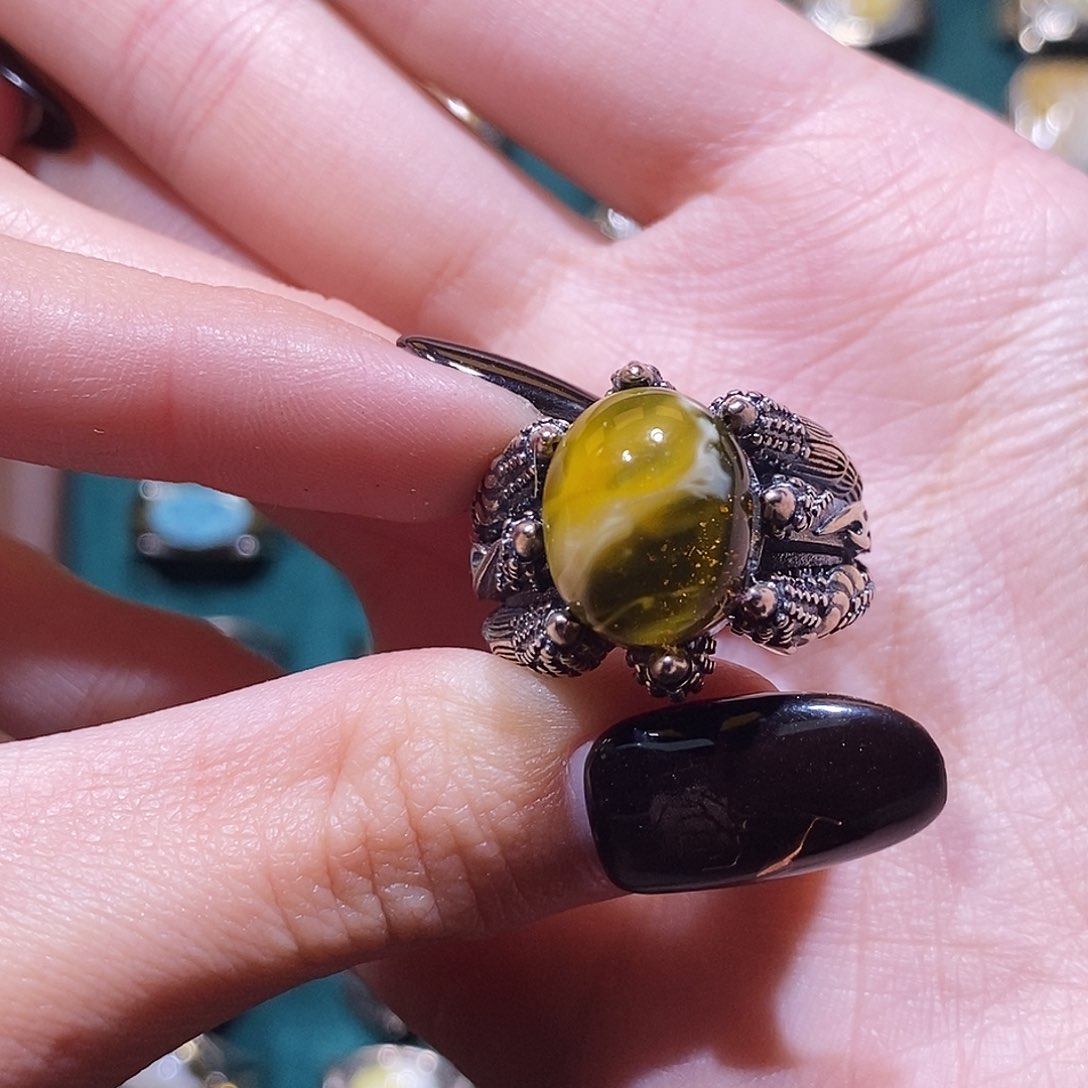 琥珀戒指银S925镶嵌▲**』戒指