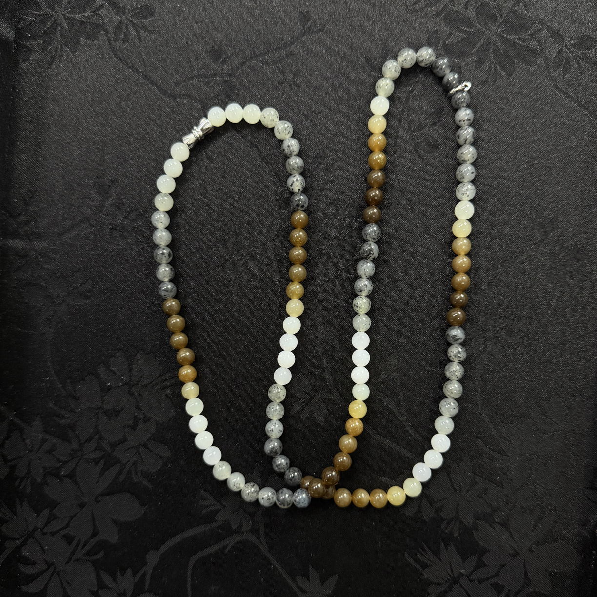 OXL006和田玉楼兰三色108项链单珠6mm