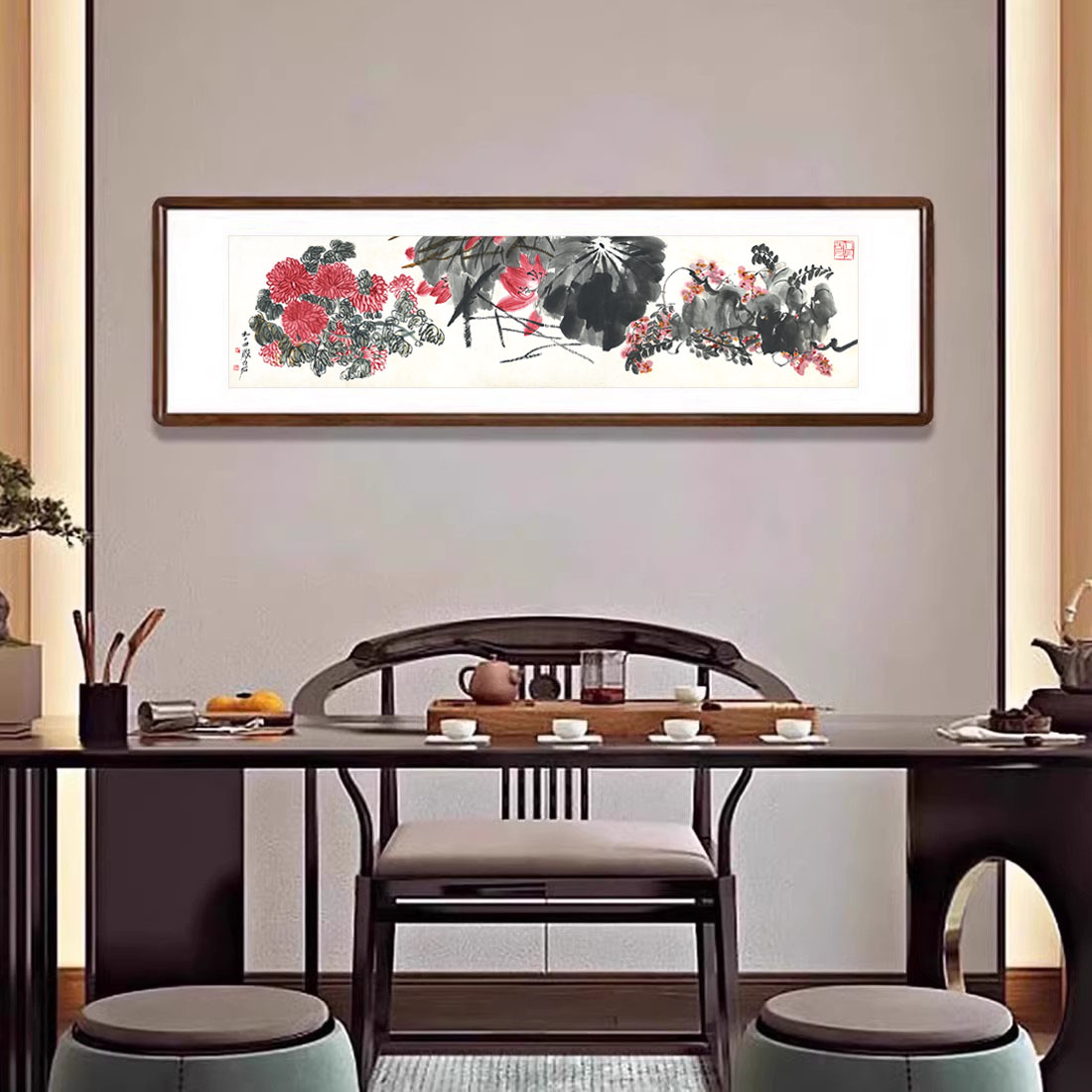 花鸟画繁花似锦国画新中式客厅背景墙装饰画餐厅壁画卧室床头挂画