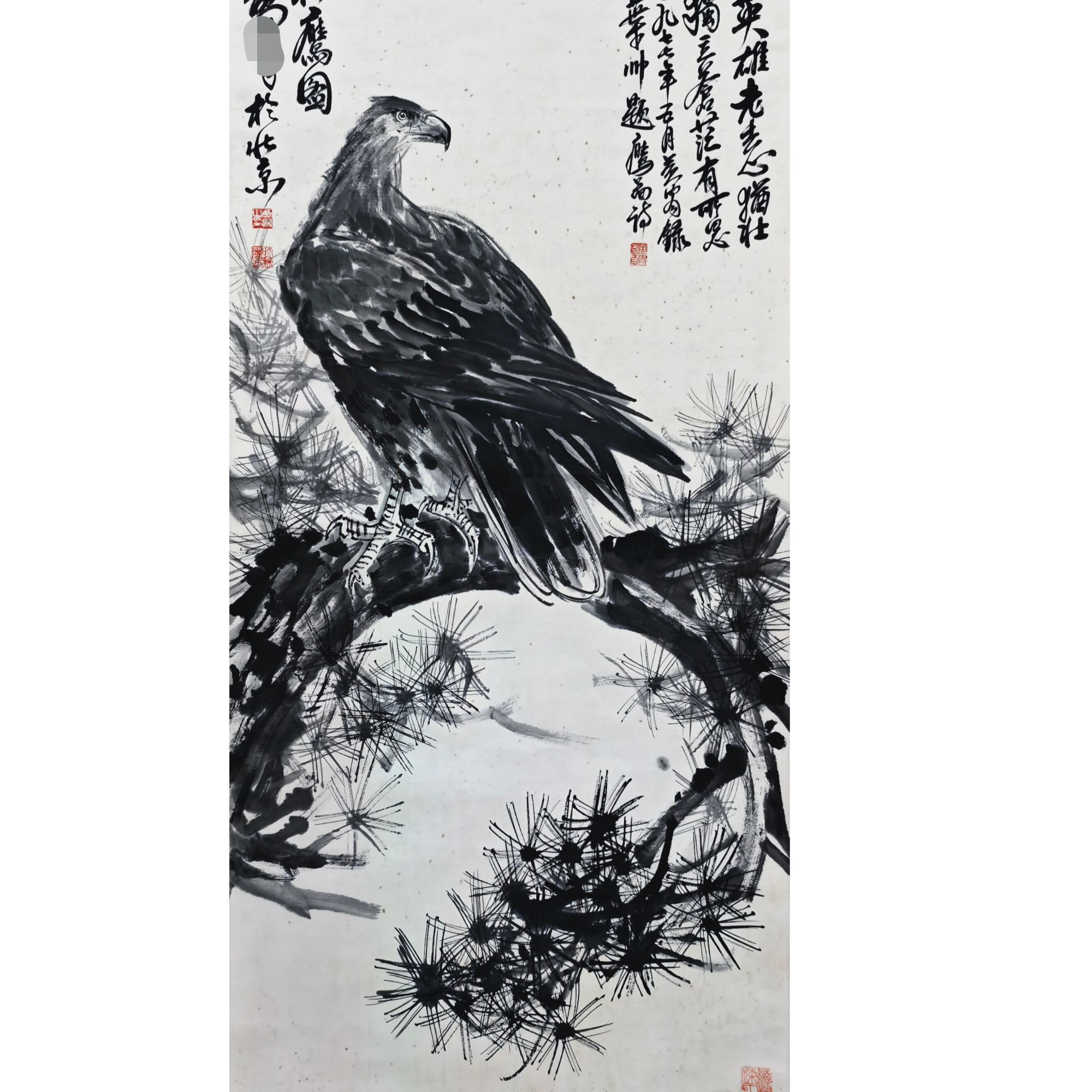 黄老款 鹰立轴 138×68