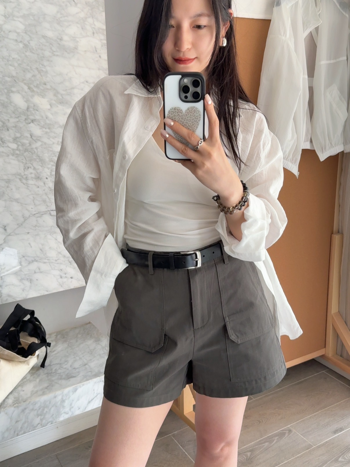 embrace夏款简约口袋深绿色棉质百搭休闲短裤